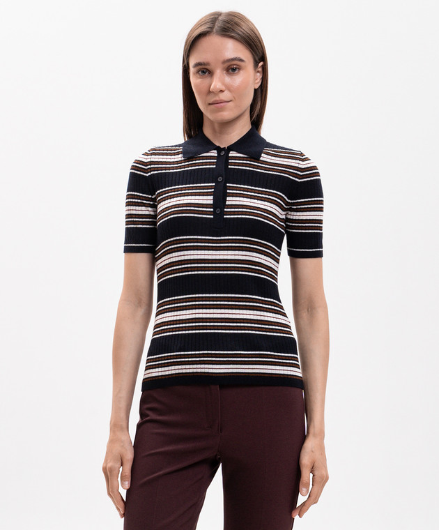 Max Mara Темно-синий топ TALLERO из шелка и шерсти в полоску MSTTALLERO изображение 3