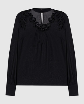 Twinset Черная блуза с цветочной аппликацией 262TT2461