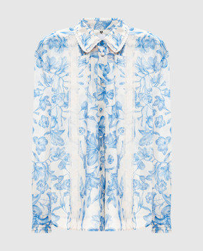 Twinset Белая блуза с льном в цветочный принт 261LM2SAA