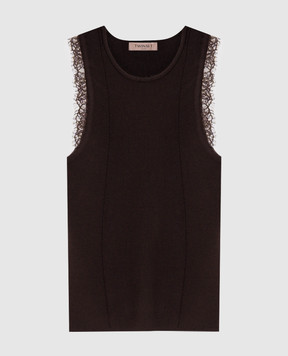Twinset Коричневий топ в рубчик 262TP3391