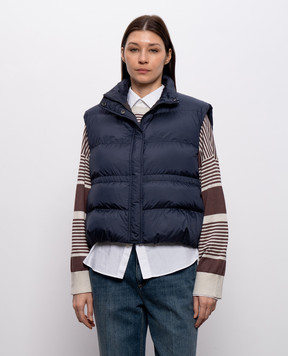 Brunello Cucinelli Синій пуховий жилет з ланцюжком моніль MD5987612P