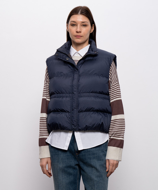 Brunello Cucinelli Синій пуховий жилет з ланцюжком моніль MD5987612P зображення 3