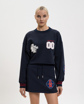 Off-White Синій укорочений світшот з фактурними нашивками 2BA07ES26FLE001