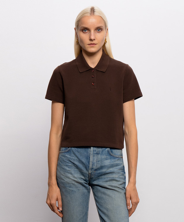 Saint Laurent Коричневое поло Cassandre A003I4Y38EK изображение 3