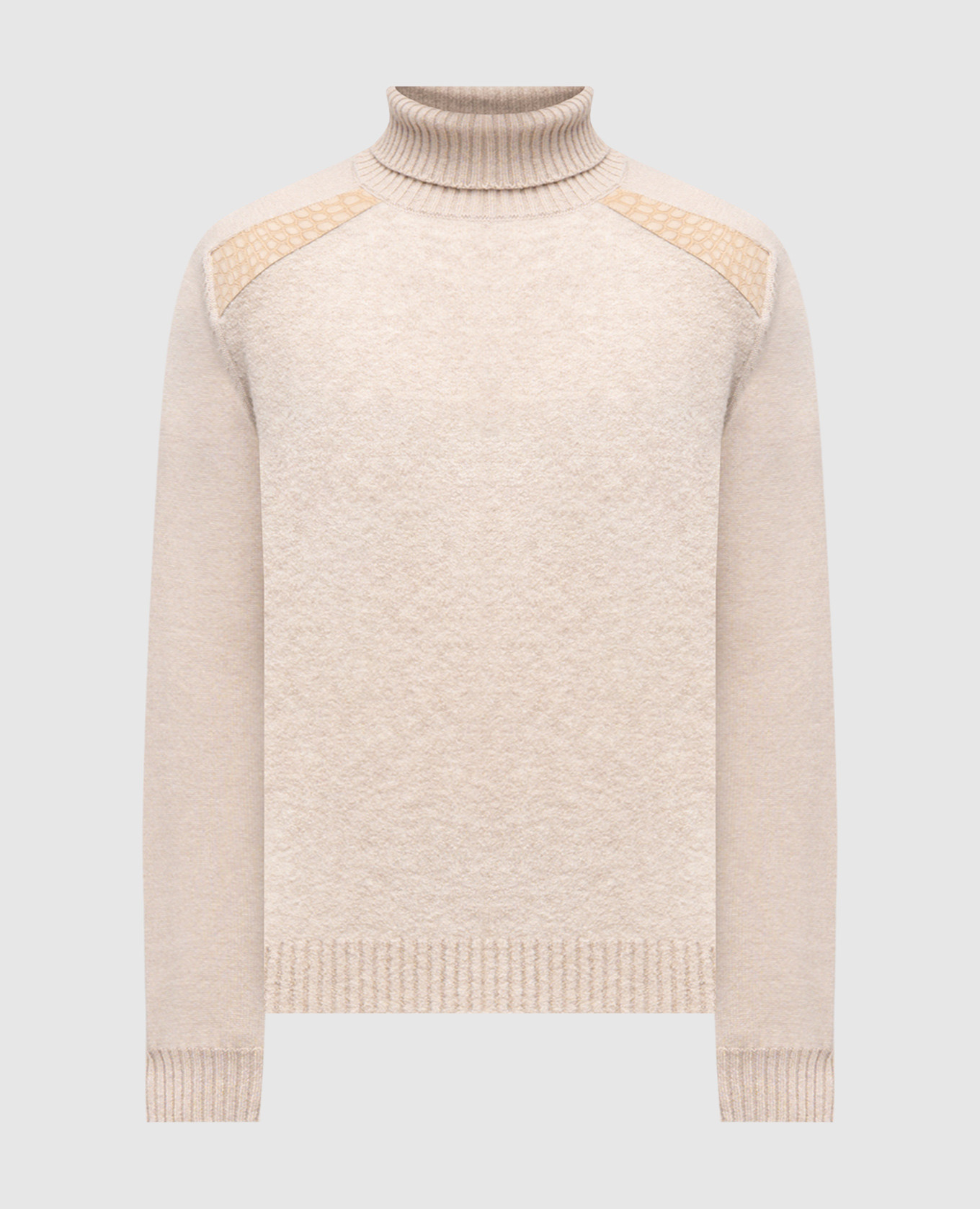 

Бежевый свитер из кашемира и шелка с кожей крокодила, Свитера