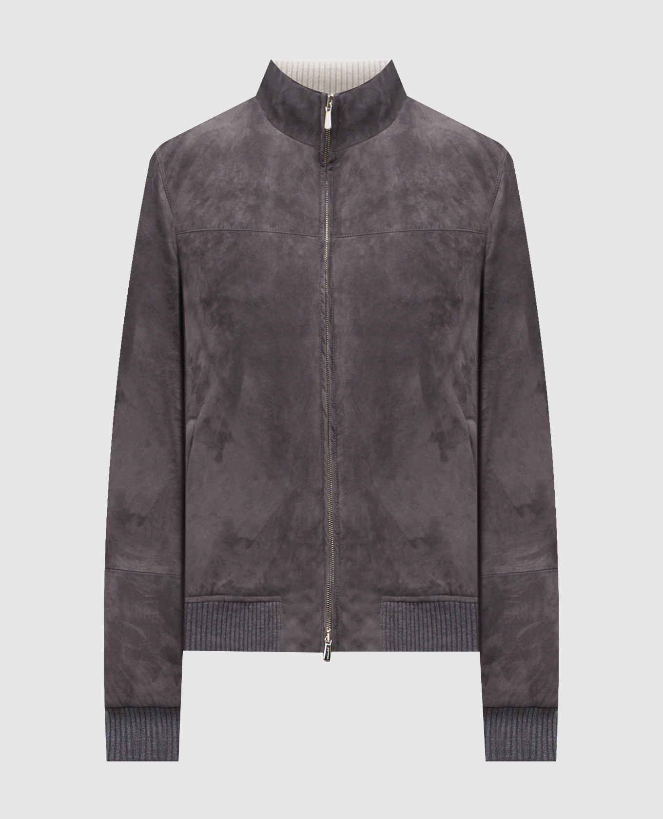 Серая замшевая куртка с вышивкой логотипа