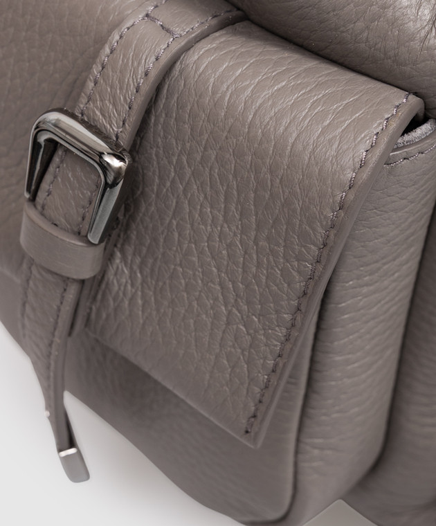 Brunello Cucinelli Серый кожаный рюкзак с принтом логотипа MBDKB2841 изображение 4