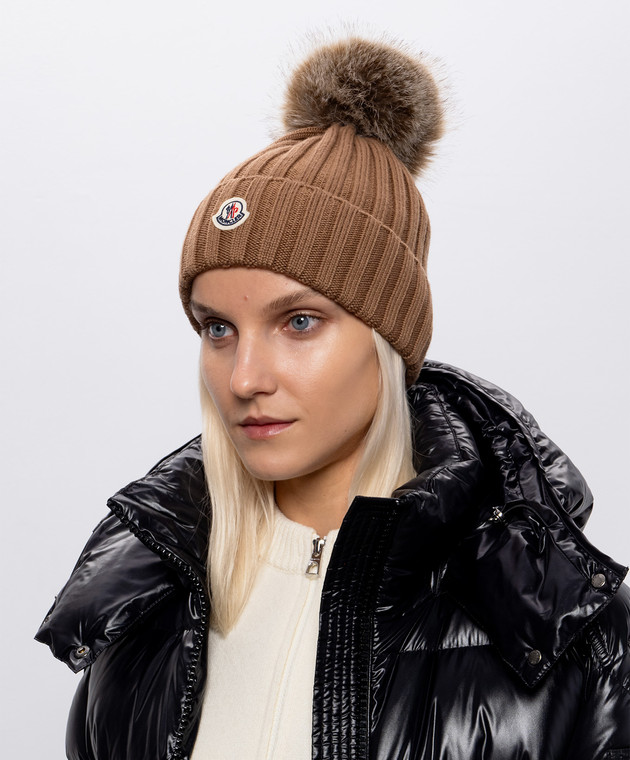 Moncler Коричнева шапка з вовни з помпоном L20933B00039A9327 зображення 2