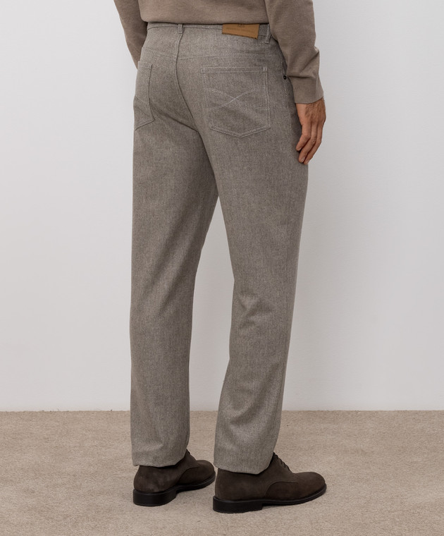 Brunello Cucinelli Серые брюки из шерсти с вышивкой эмблемы M038PF1012 изображение 4