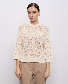 Peserico Бежевий ажурний джемпер з паєтками A99054F0309110