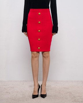 Balmain Красная юбка карандаш с брендовыми заклепками GF1LC018KJ43