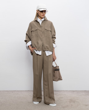 Brunello Cucinelli Коричневі штани з льоном з ланцюжком моніль MH126P8884