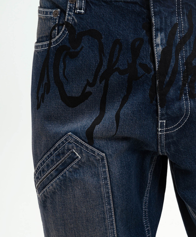 Off-White Синие джинсы-карго с эффектом потертости 44XYA196S26D002 изображение 4