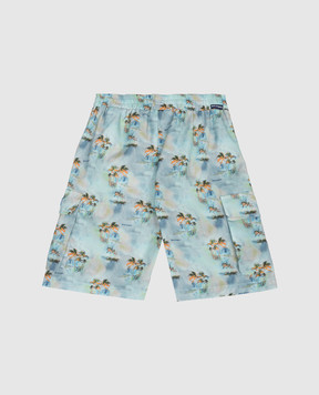 Palm Angels Детские голубые шорты-карго в принт PBCS002S26FAB001