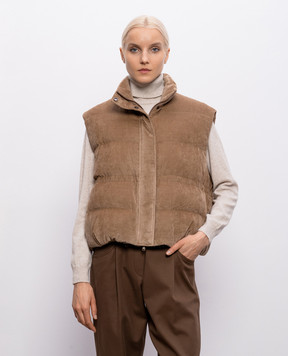 Brunello Cucinelli Коричневий вельветовий пуховий жилет з ланцюжком моніль MG5477613P