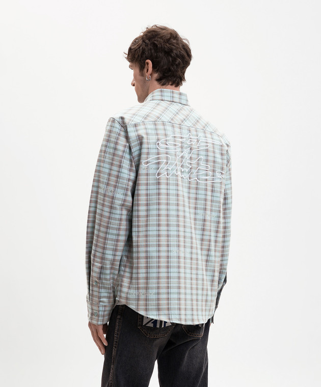 Off-White Блакитна сорочка у візерунок з вишивкою логотипа 44XGE04MS26F001 зображення 4