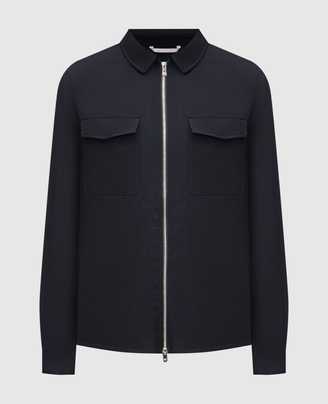 Синяя рубашка из шерсти и шелка