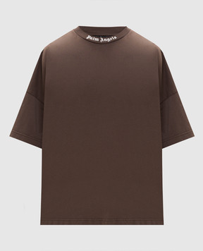 Palm Angels Коричневая футболка с контрастным логотипом PMAA10BS26JER001
