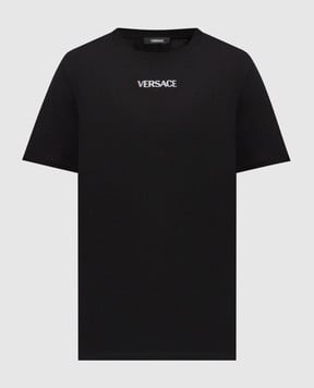 Versace Чорна футболка з вишивкою логотипа 10139441A16455