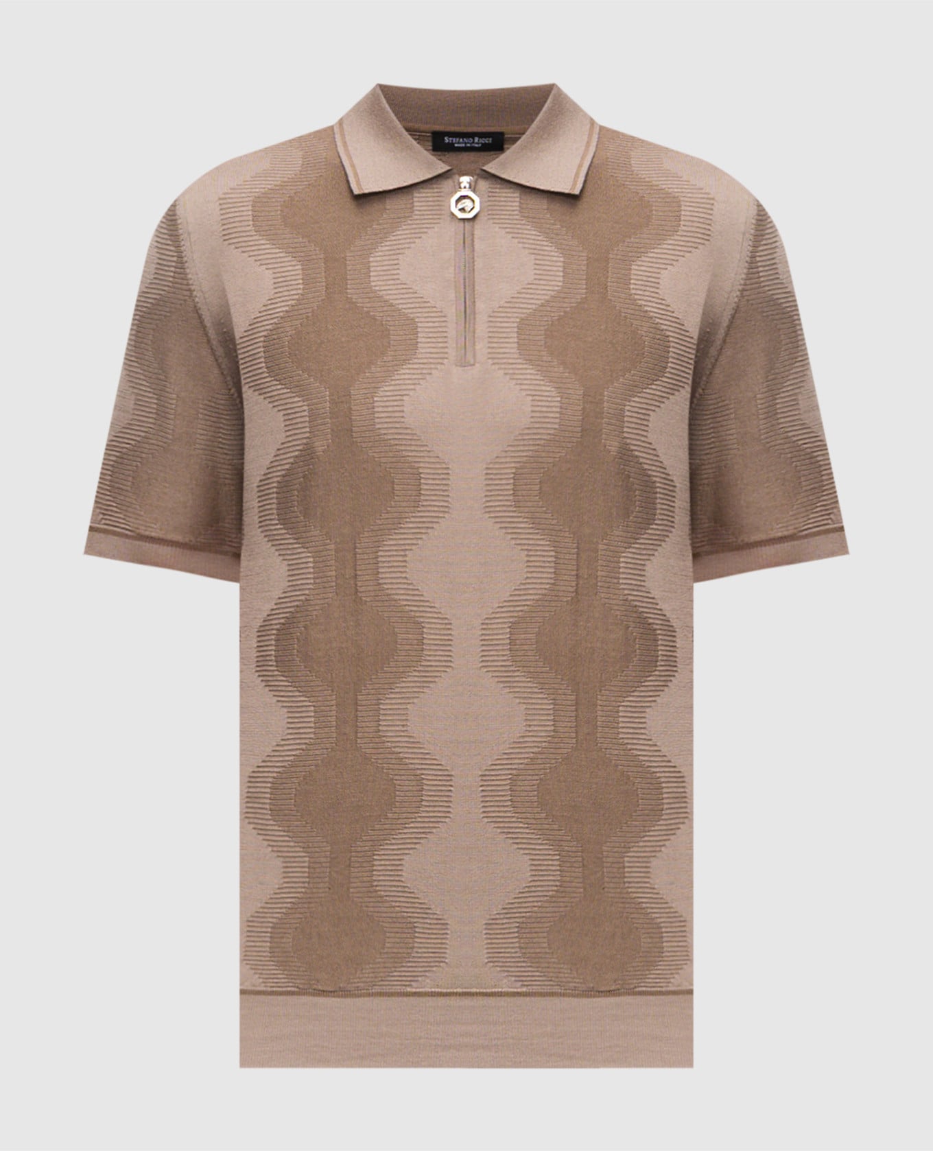Бежевое поло с шелком в узор