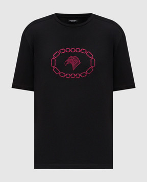 Stefano Ricci Черная футболка с вышивкой эмблемы MNH6104970803