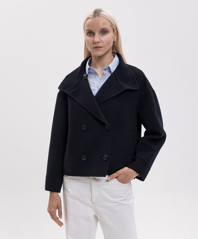 Max Mara Синє двобортне пальто STACERI з вовни, шовку і кашеміру MSTACERI зображення 3