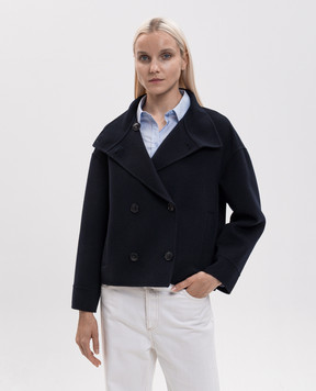 Max Mara Синє двобортне пальто STACERI з вовни, шовку і кашеміру MSTACERI