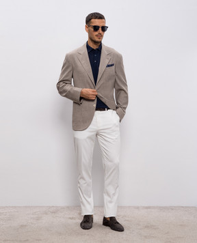 Brunello Cucinelli Бежевый блейзер из шерсти, шелка и льна MZ4047BND