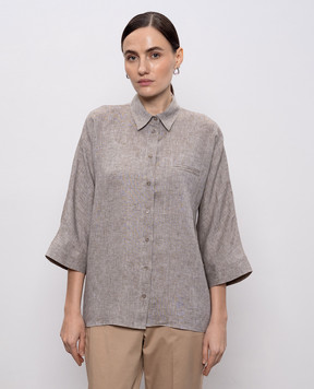 Peserico Коричнева сорочка з льону з ланцюжком S0649102600