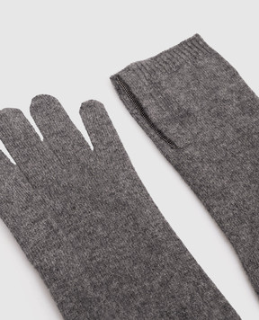 Brunello Cucinelli Серые перчатки из кашемира с цепочкой мониль M12147189