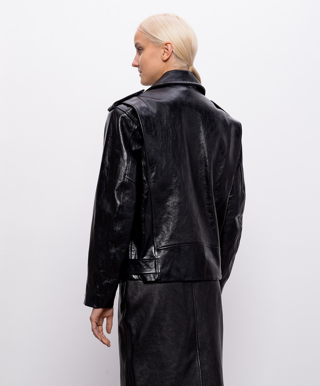 Saint Laurent Черная кожаная глянцевая косуха 865076YCUX2 изображение 4