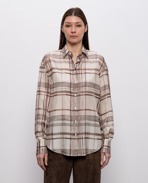 Brunello Cucinelli Бежевая блуза из шелка в клетку MP968NN406