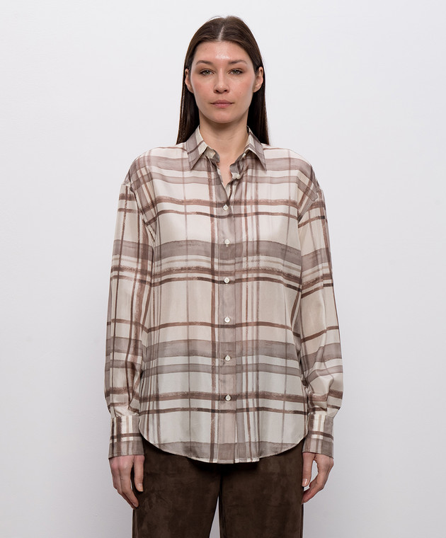 Brunello Cucinelli Бежева блуза із шовку в клітинку MP968NN406 зображення 3