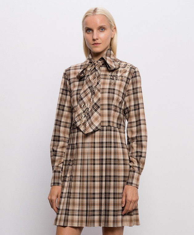 Twinset Бежевое платье мини в клеточку 262AP2301 изображение 3