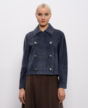 Brunello Cucinelli Синяя замшевая двубортная куртка MPCAI7429