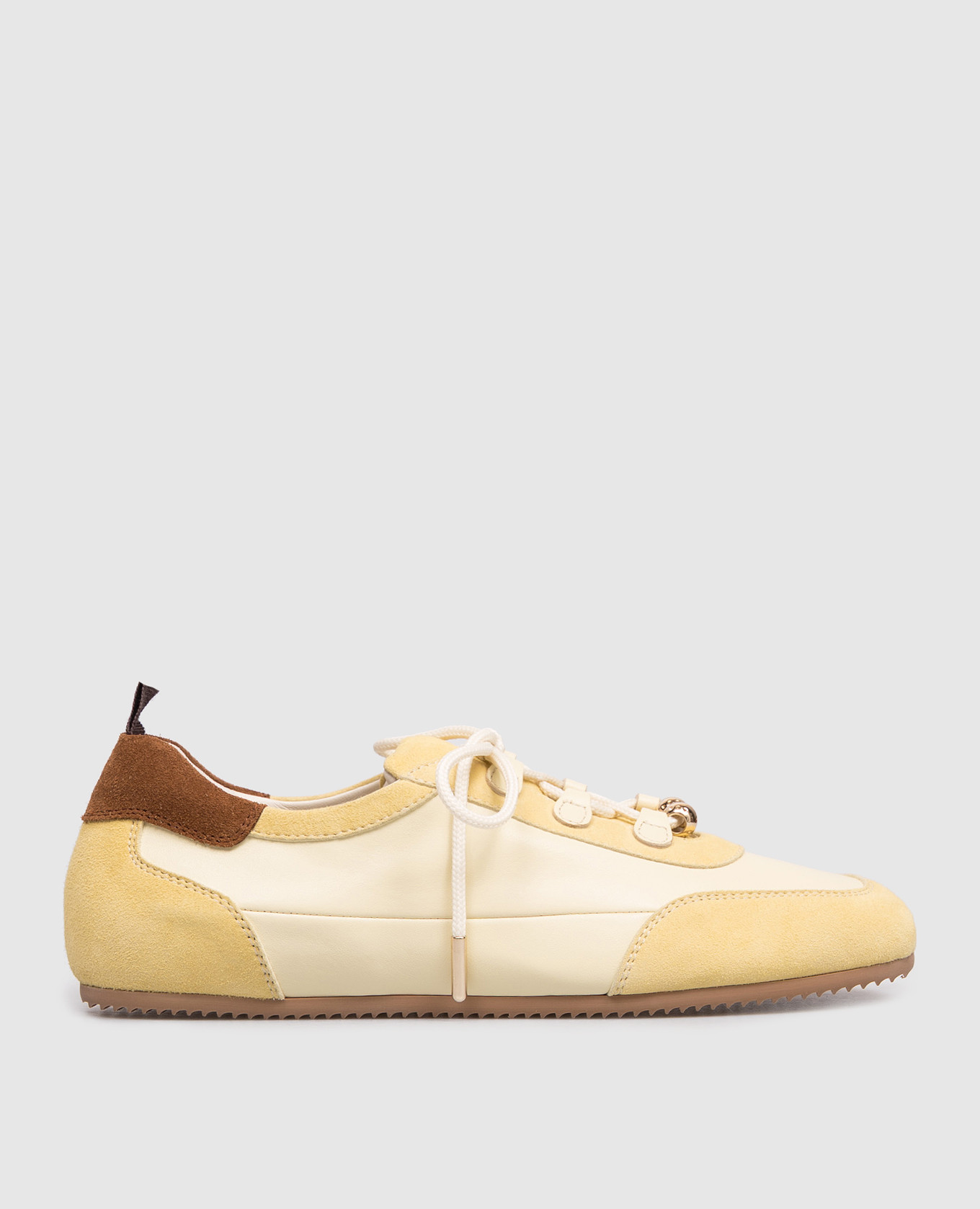 Желтые кожаные кроссовки с бусинами