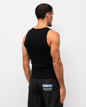 Off-White Чорна майка в рубчик з логотипом OMUY006C99JER002