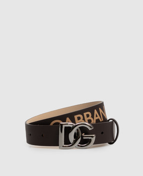 Dolce&Gabbana Детский коричневый кожаный ремень с принтом логотипа EC0083A3M29