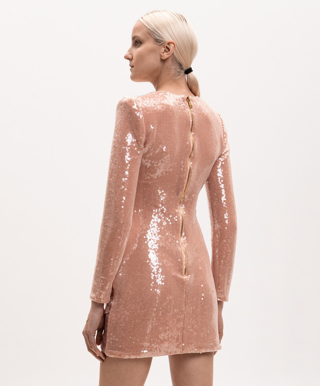 Balmain Бежевое платье в пайетке с драпировкой GF0R8925XL95 изображение 4