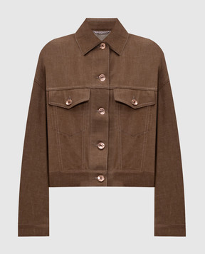 Brunello Cucinelli Коричнева джинсова куртка з ланцюжком моніль ML1347672P