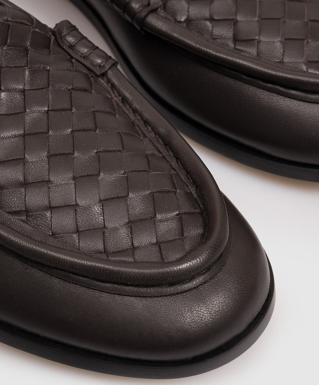 Bottega Veneta Темно-коричневі шкіряні лофери Intrecciato 876126VBSDO зображення 5