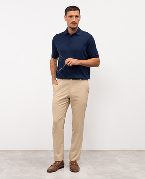 Stefano Ricci Синє поло із шовку з вишивкою логотипа K616215P13F26101