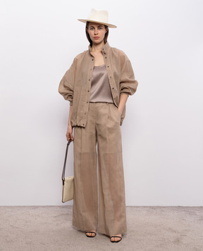 Brunello Cucinelli Бежевий топ із шовку з ланцюжком моніль M0C59E0600