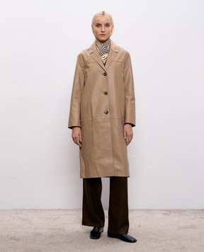 Yves Salomon Бежеве шкіряне пальто 26EYM20310APXX