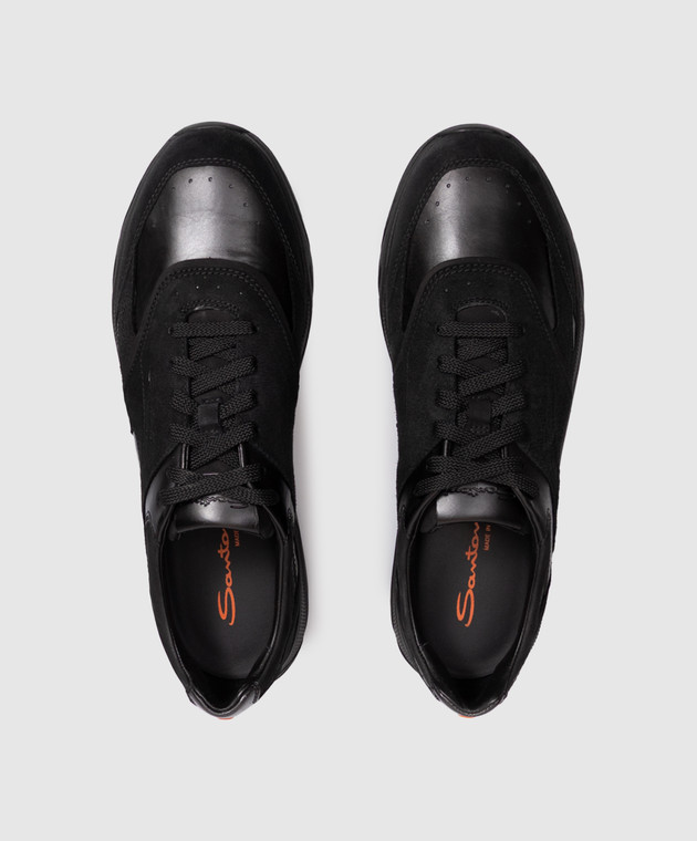 Santoni Черные кожаные кроссовки MBIM22112NERTKOH изображение 4