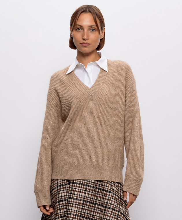 Brunello Cucinelli Бежевий пуловер з кашеміром та вовною MTX755602P зображення 3