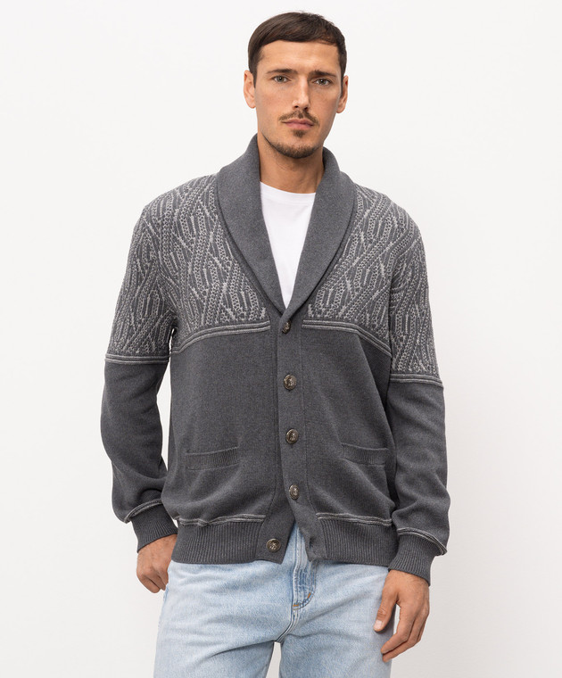 Brunello Cucinelli Сірий кардиган у візерунок M28709406P зображення 3