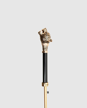 Pasotti Черный зонтик-трость Leopardized Panther с кристаллами Swarovski OMITUO479RASO62771K82
