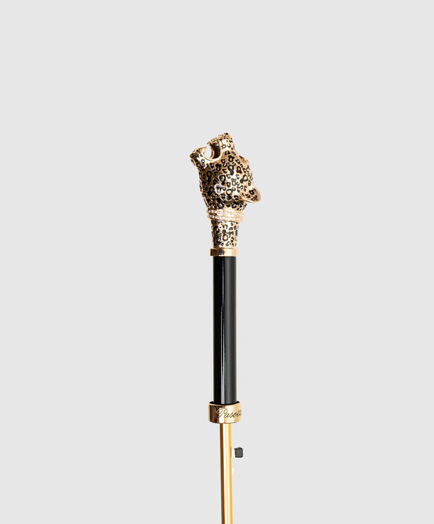 Pasotti Черный зонтик-трость Leopardized Panther с кристаллами Swarovski OMITUO479RASO62771K82 изображение 3