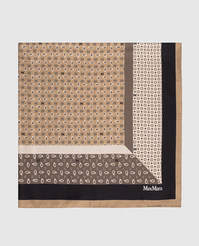 Max Mara Коричнева хустка CARRE із шовку в брендовий принт MXACARRE90W1